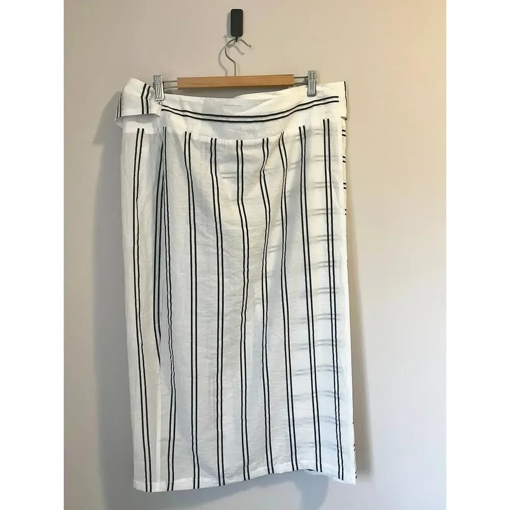 Summersalt Womens XL 1X 2X Easy Breezy Voile Sarong Cover White w/Black Stripes